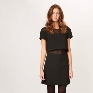 Maje Dress Black Lace Mini Grimage Illusion Crop Top Pleated Skirt Size Small